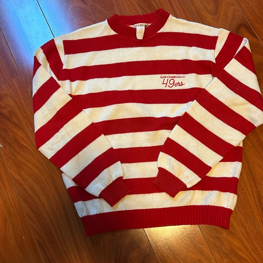 Vintage San Francisco 49ers wool sweater, red and white striped. No size listed